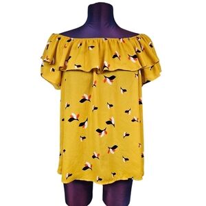 Xhilaration Mustard Yellow Flounce Off The Shoulder Blouse Size Medium Women L18